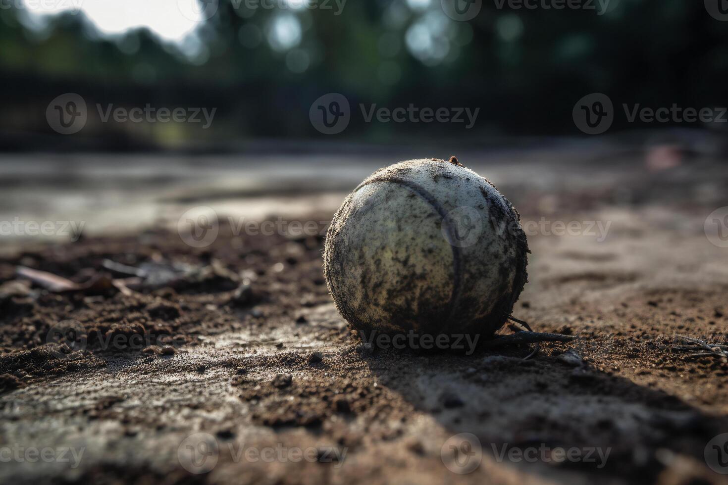 Tennis ball in the dirt. photo