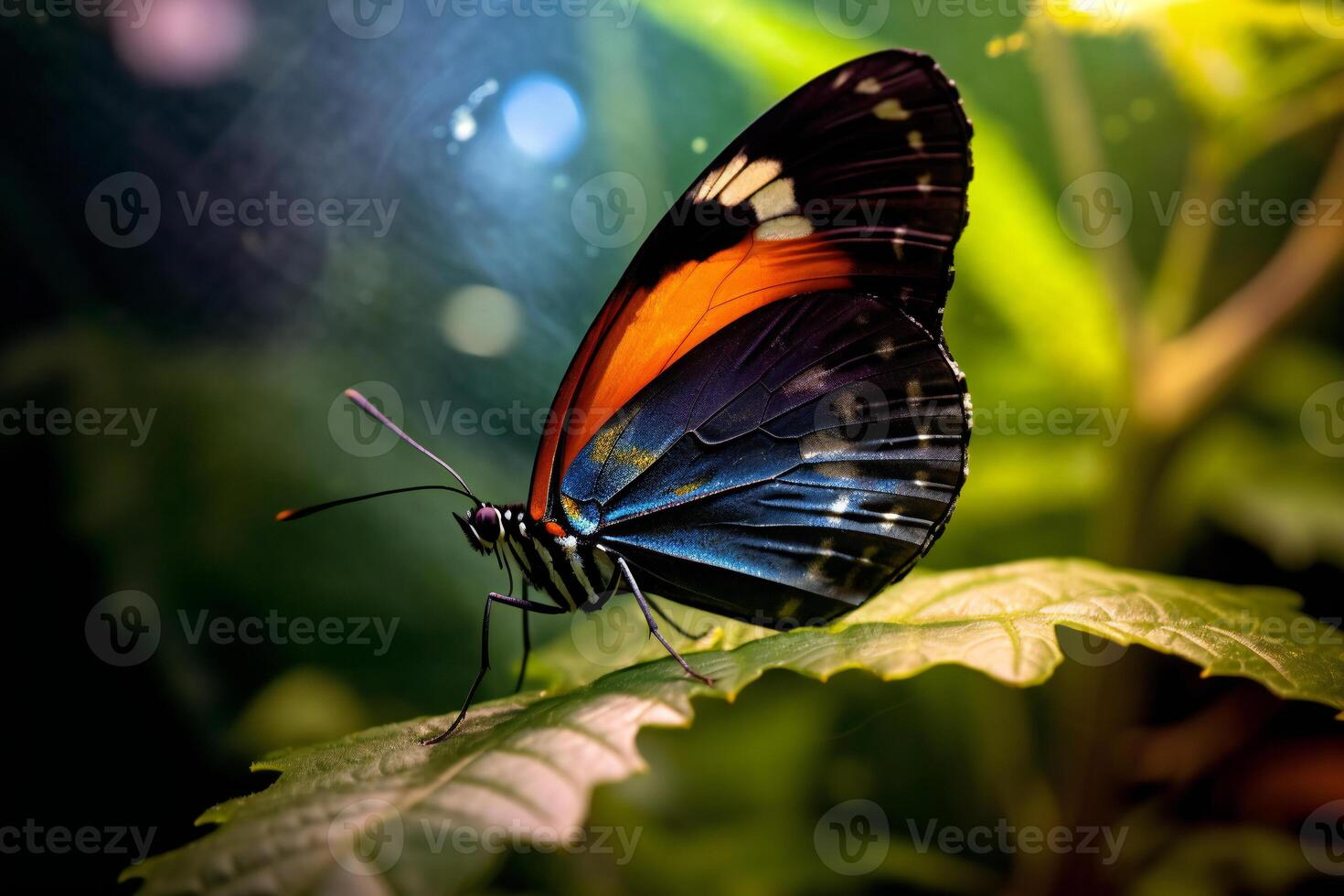 Butterfly on a leaf in the garden. Selective focus. photo