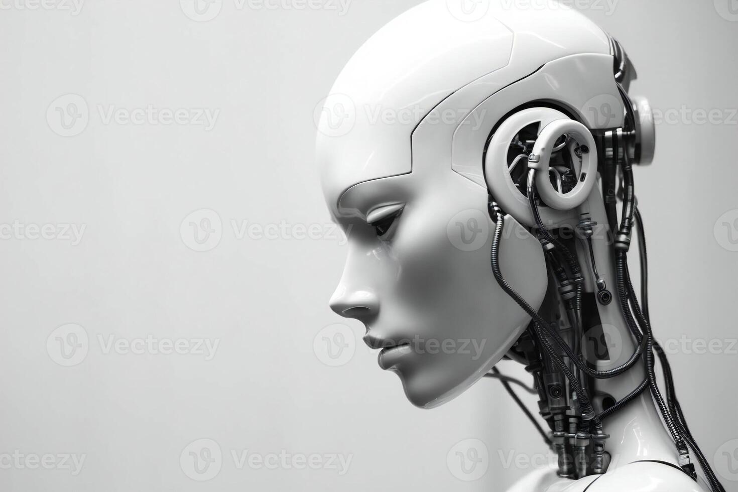 Robot artificial intelligence machine learning technology concept with 3d rendering robot head. photo