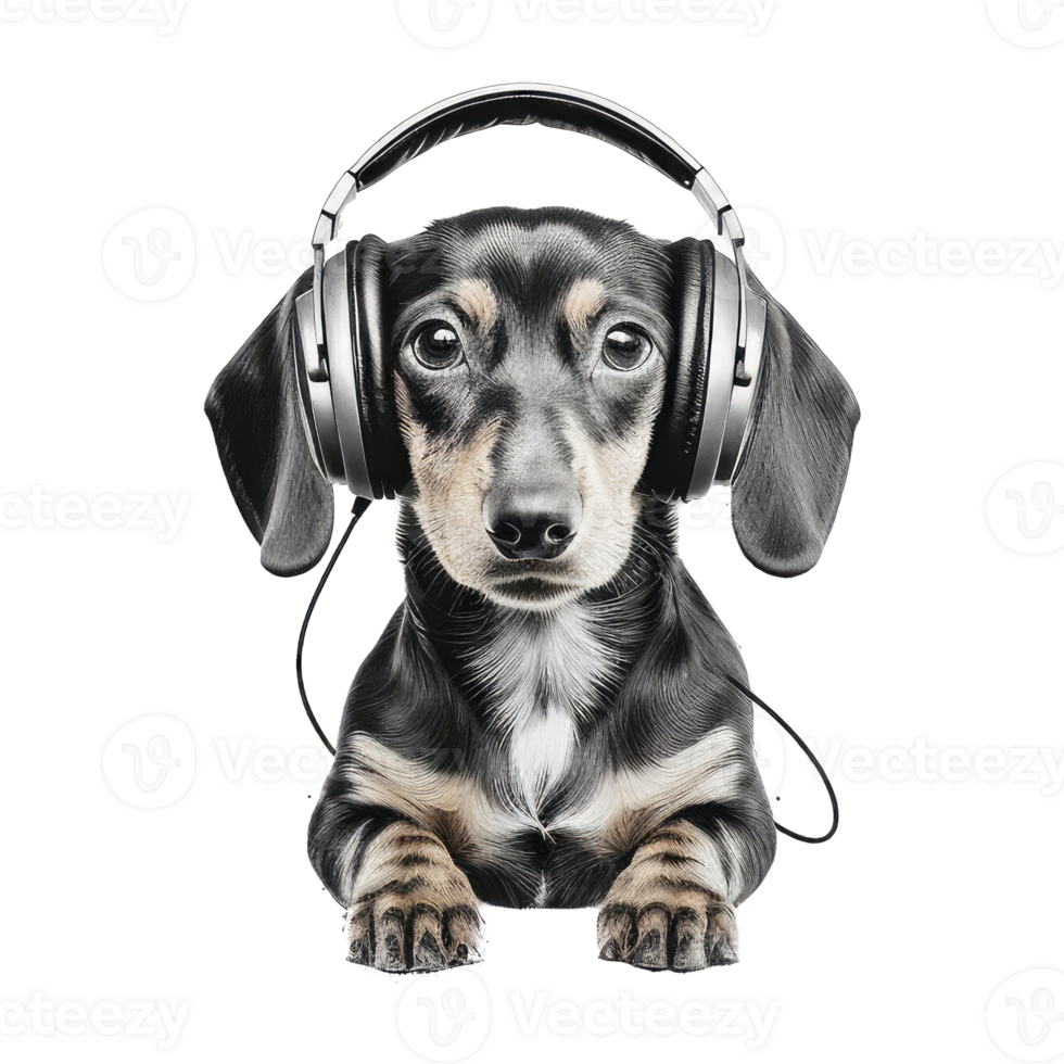 watercolor dachshund dog wearing headphones . AI Generated png