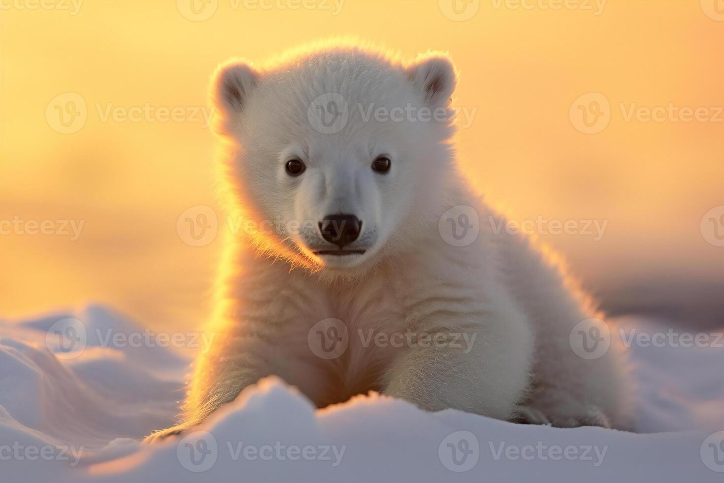 Polar bear cub on the pack ice, north of Svalbard Arctic Norway. photo