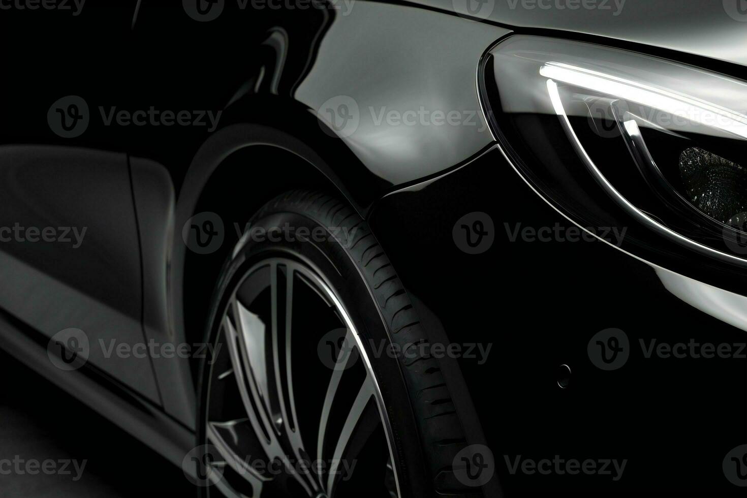 Black sport car close-up on dark background. 3d rendering. AI Generative photo