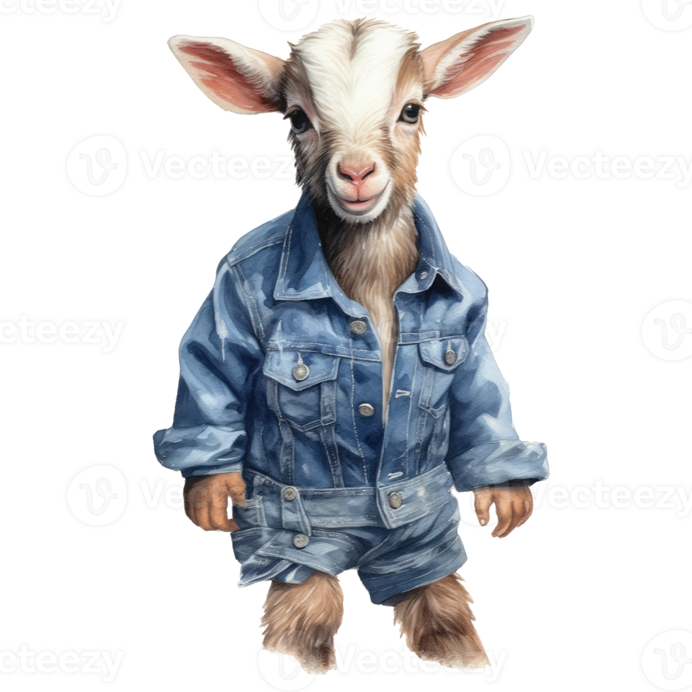 watercolour goat dressed in clothes . png