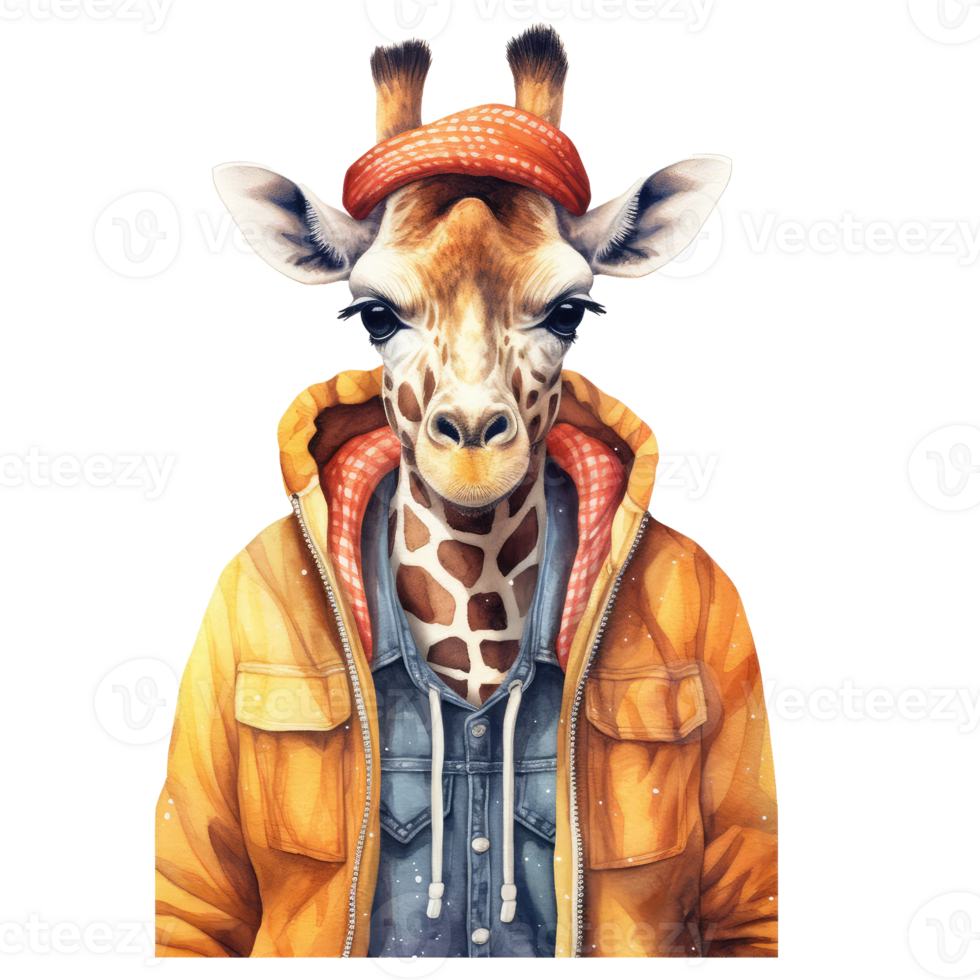 watercolour giraffe dressed in clothes . png