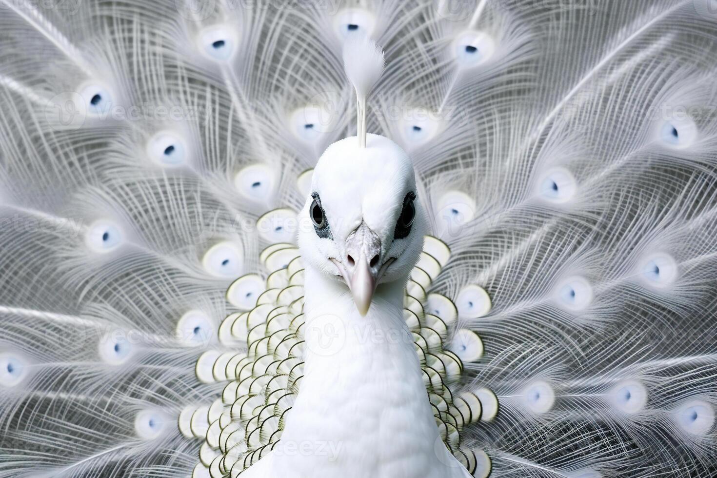 Beautiful white peacock with feathers out. photo