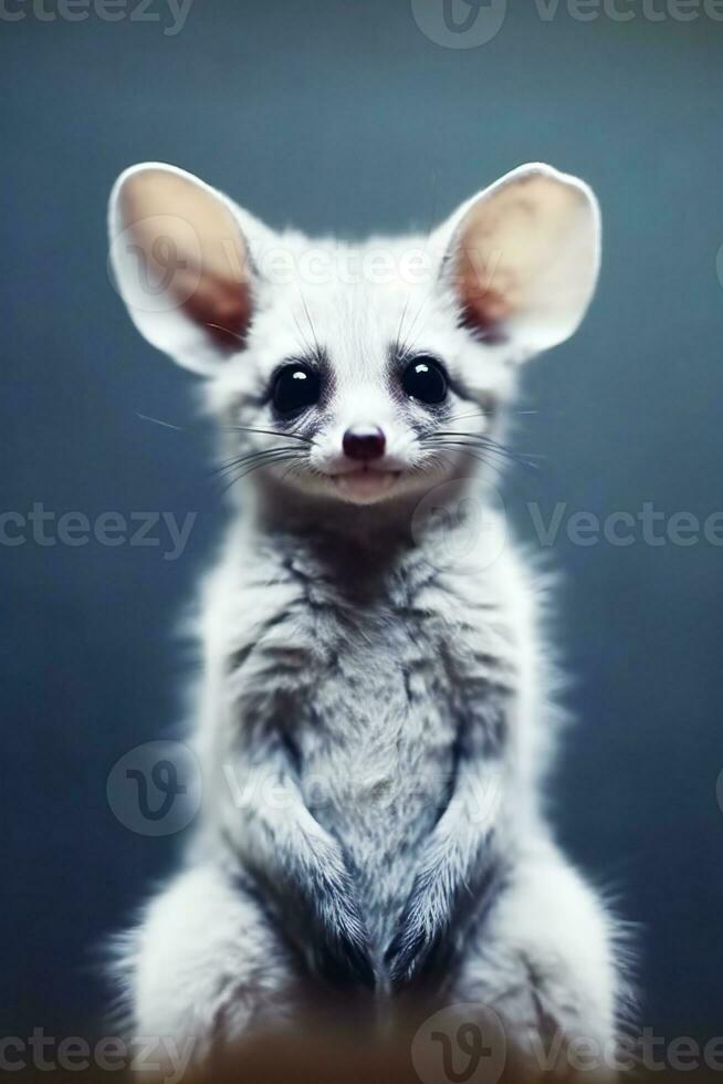 Funny little mouse on dark background. Close-up portrait. AI Generative photo