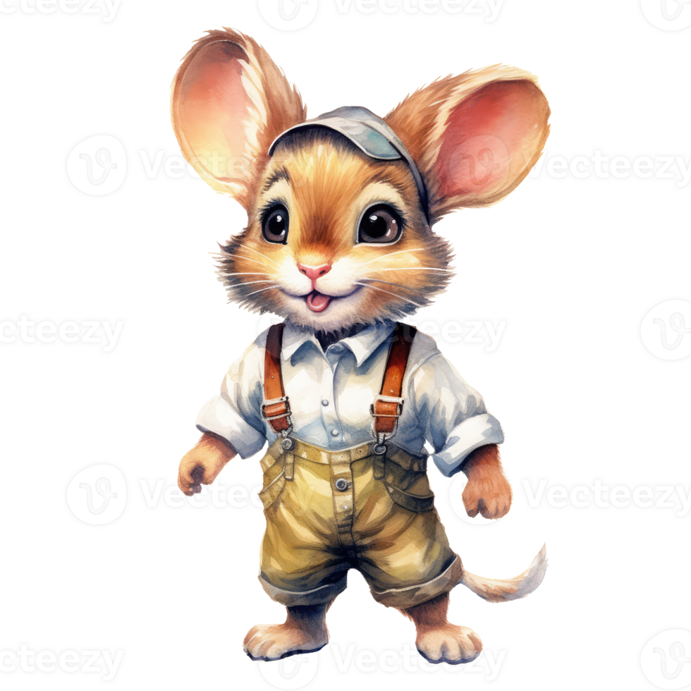 watercolour mouse dressed in clothes . png