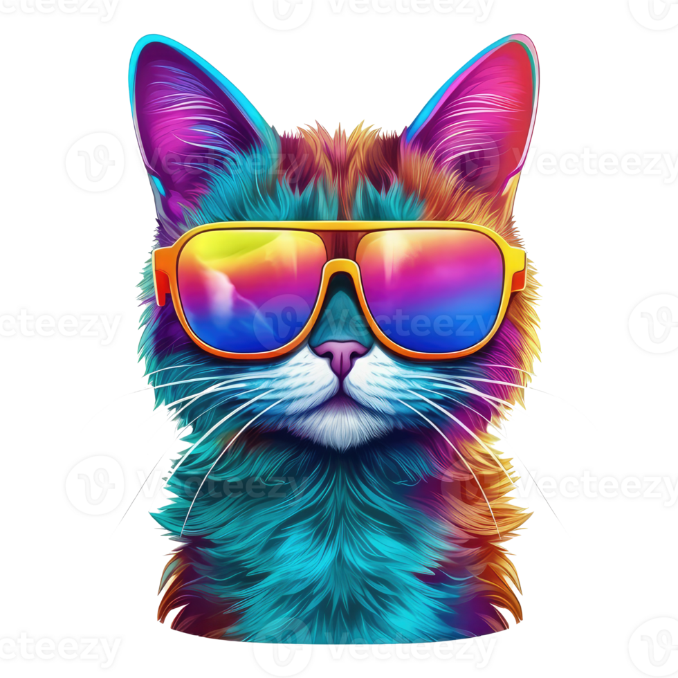 watercolor cat wearing sunglasses . AI Generated png