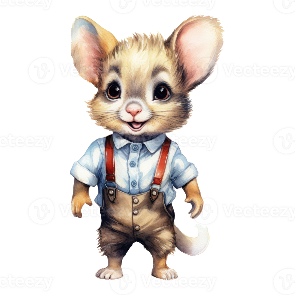 watercolour mouse dressed in clothes . png