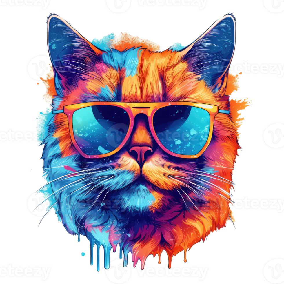 watercolor cat wearing sunglasses . AI Generated png