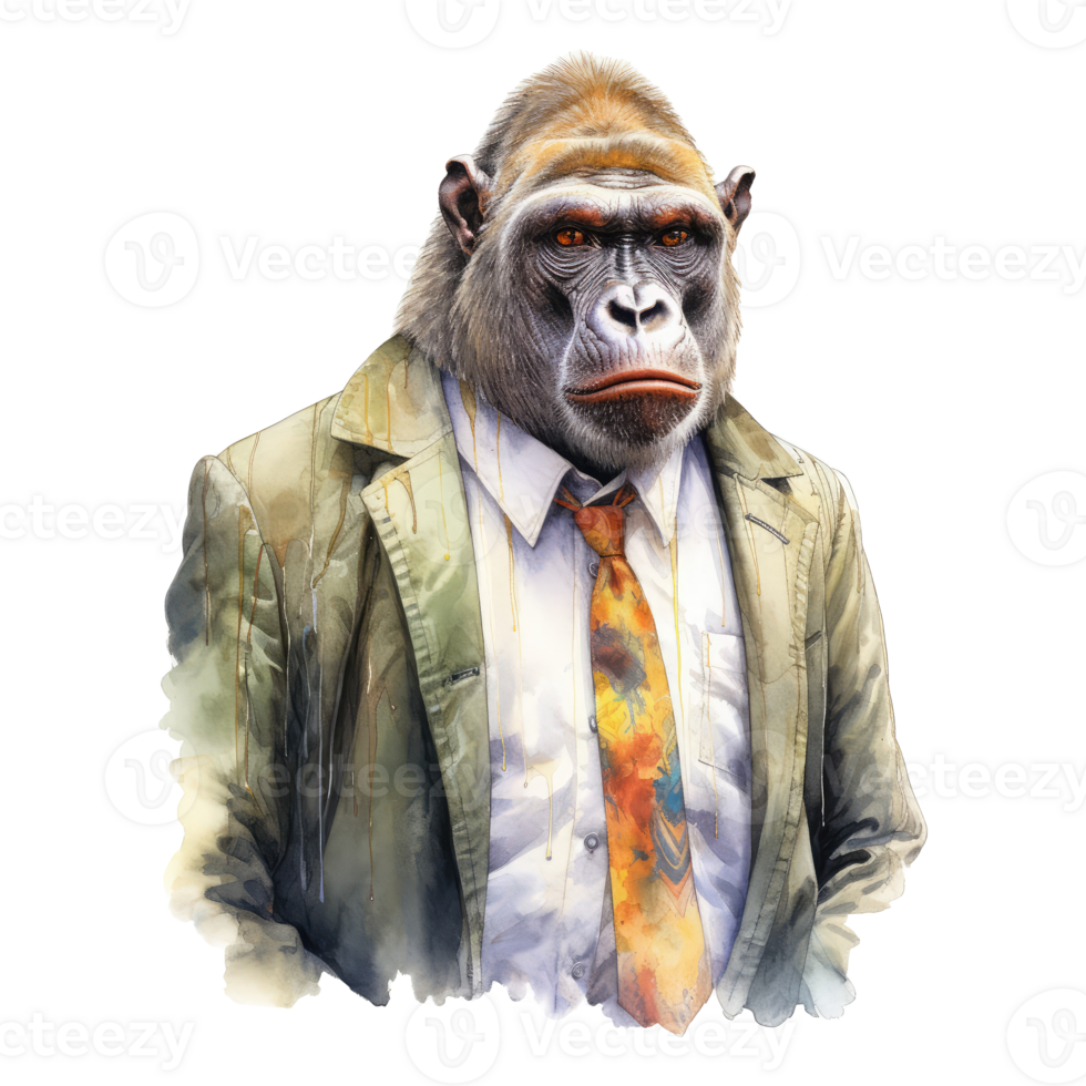 watercolour monkey dressed in clothes . png