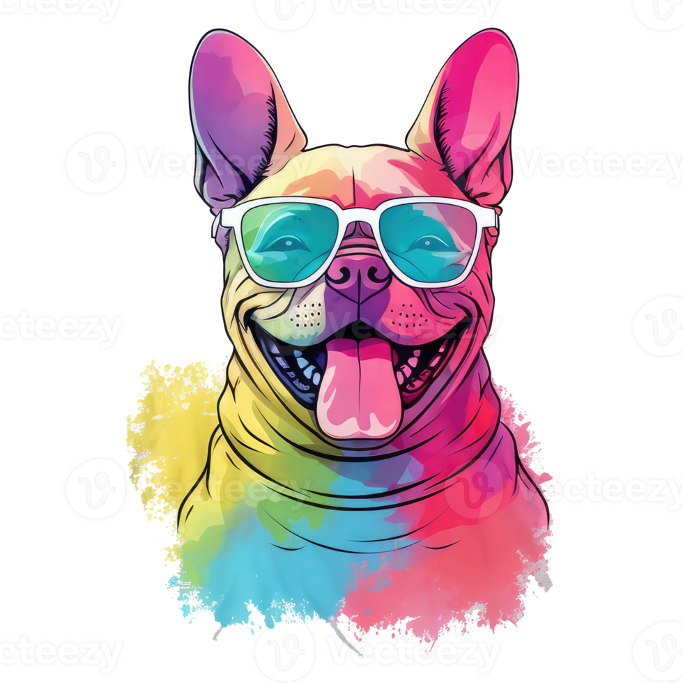 watercolor dog wearing sunglasses . AI Generated png