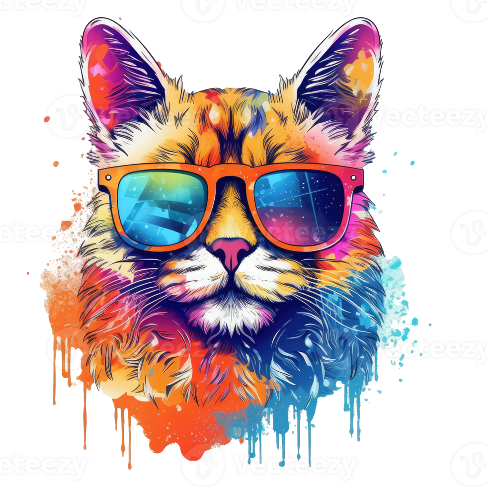 watercolor cat wearing sunglasses . AI Generated png