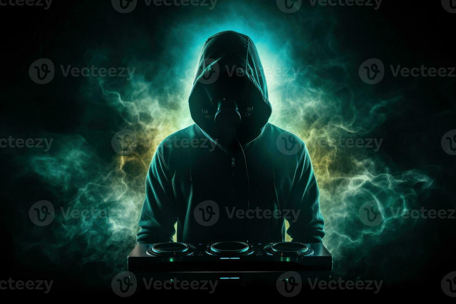 dark music background with playing DJ photo