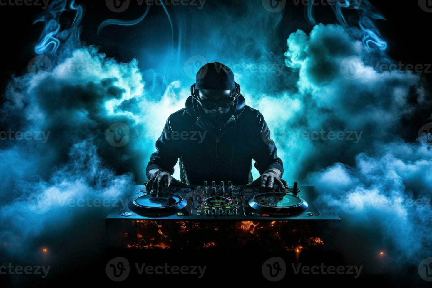 dark music background with playing DJ photo