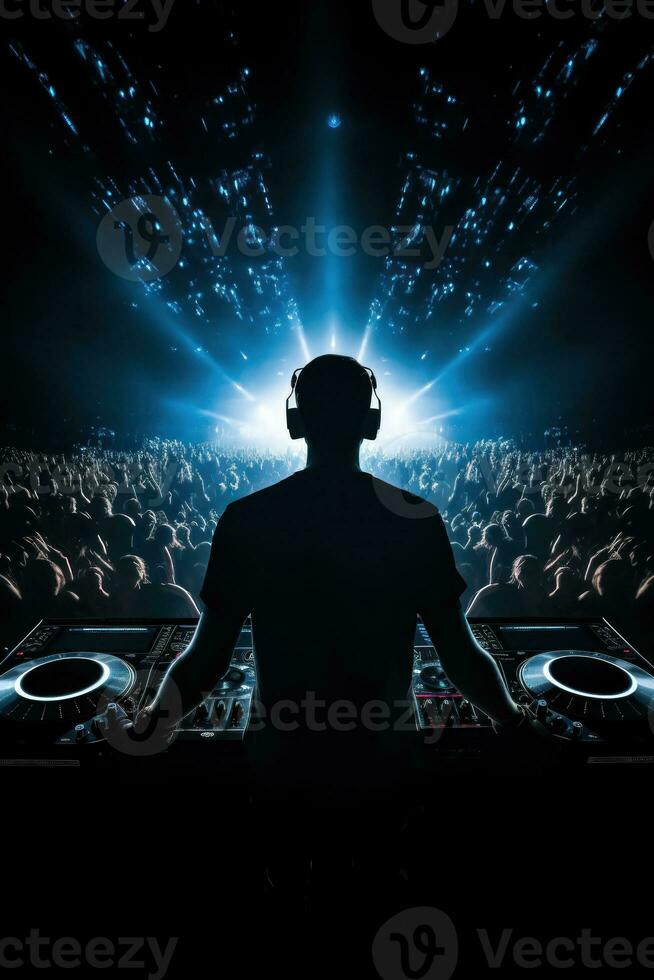 dark music background with playing DJ photo