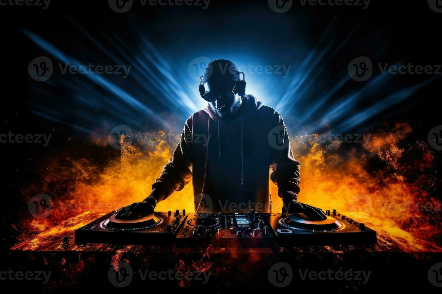 dark music background with playing DJ photo