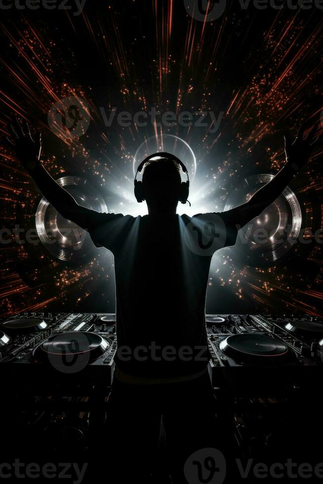 dark music background with playing DJ photo