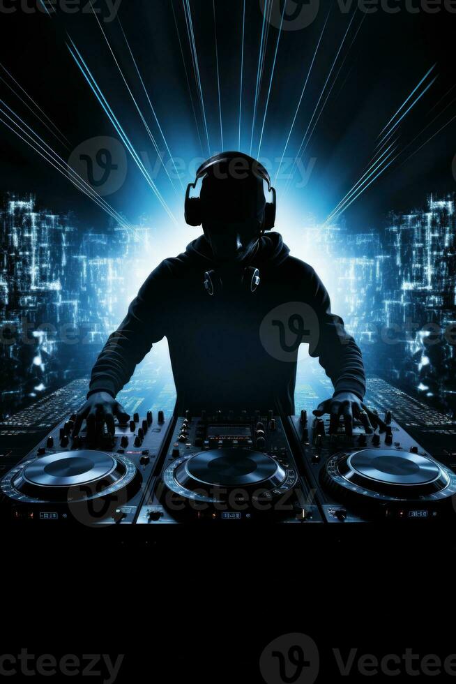 dark music background with playing DJ photo