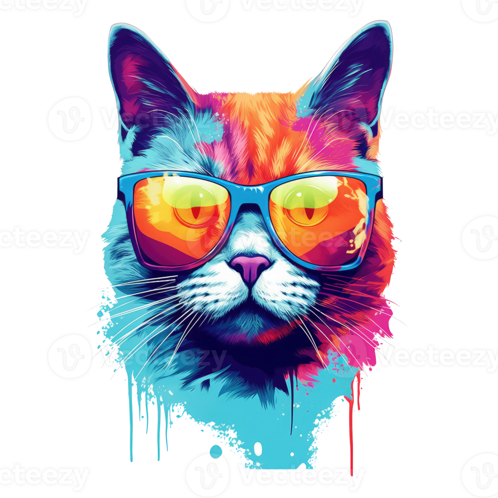 watercolor cat wearing sunglasses . AI Generated png