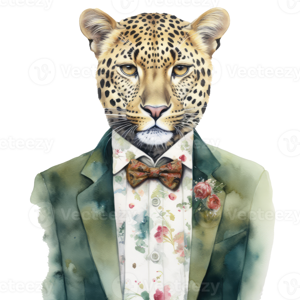 watercolour leopard dressed in clothes . png