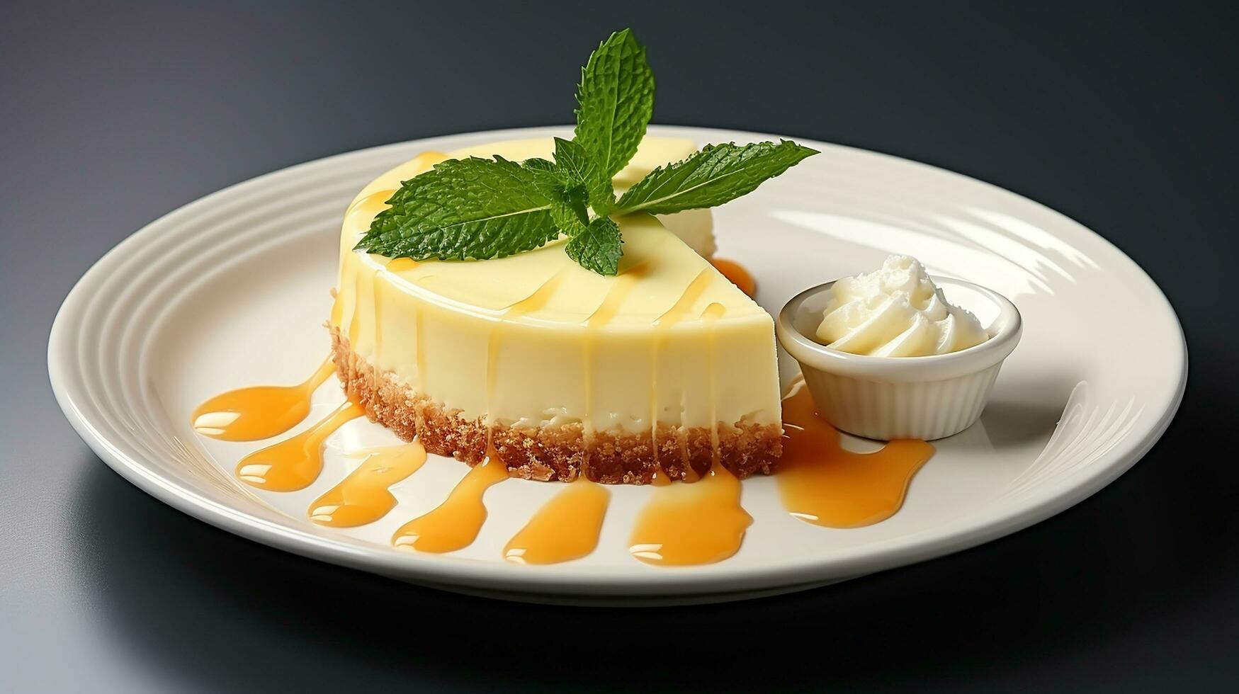 cheesecake dish with white plate in white background AI generate photo