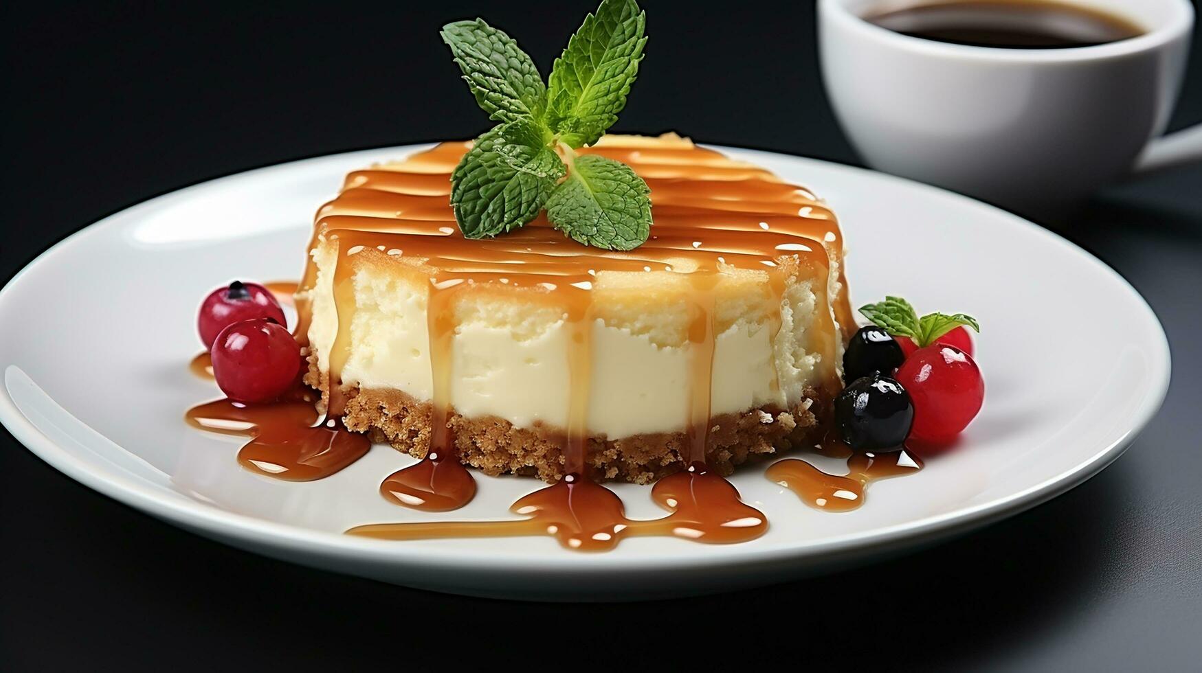 cheesecake dish with white plate in white background AI generate photo