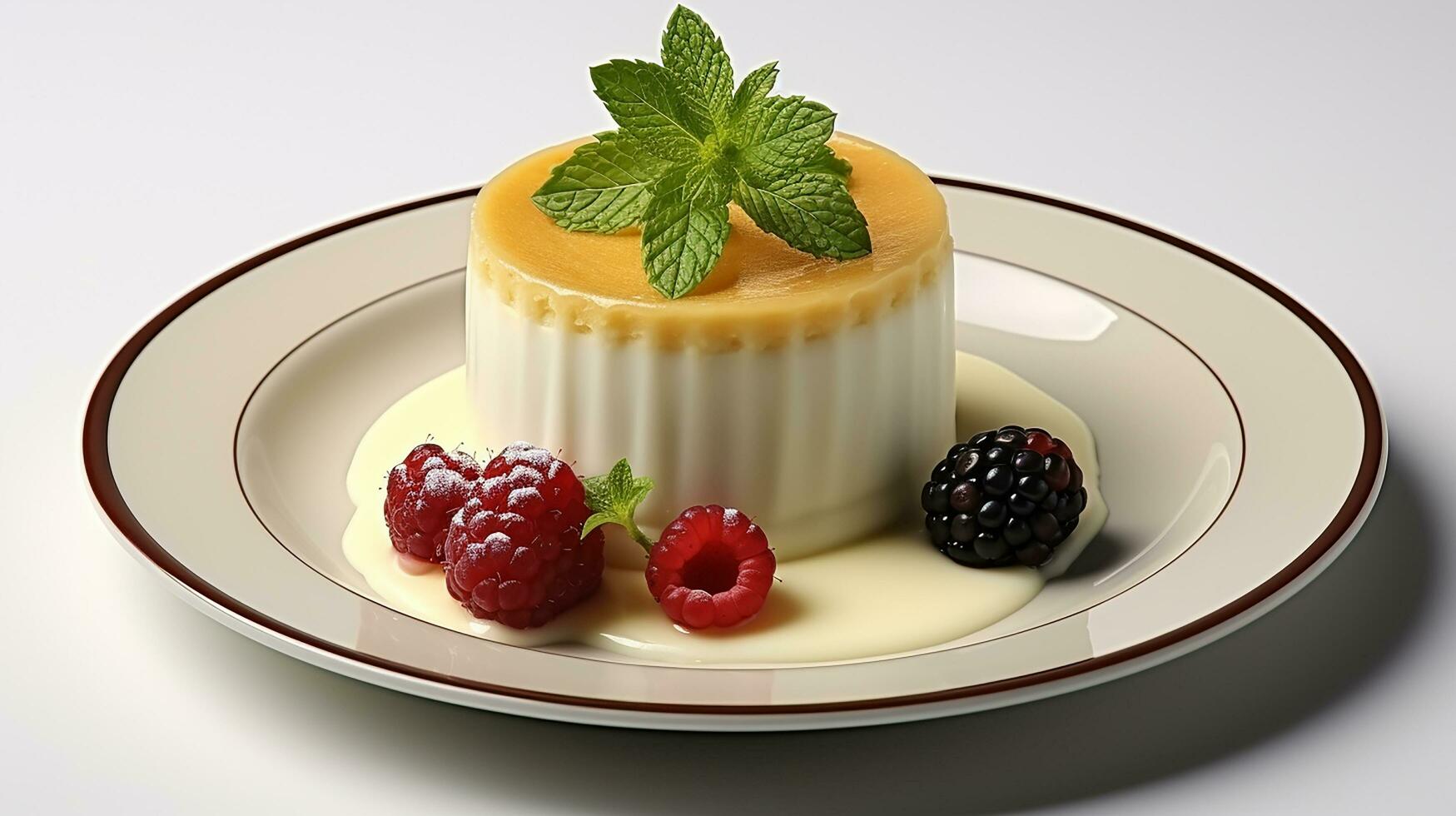 cheesecake dish with white plate in white background AI generate photo