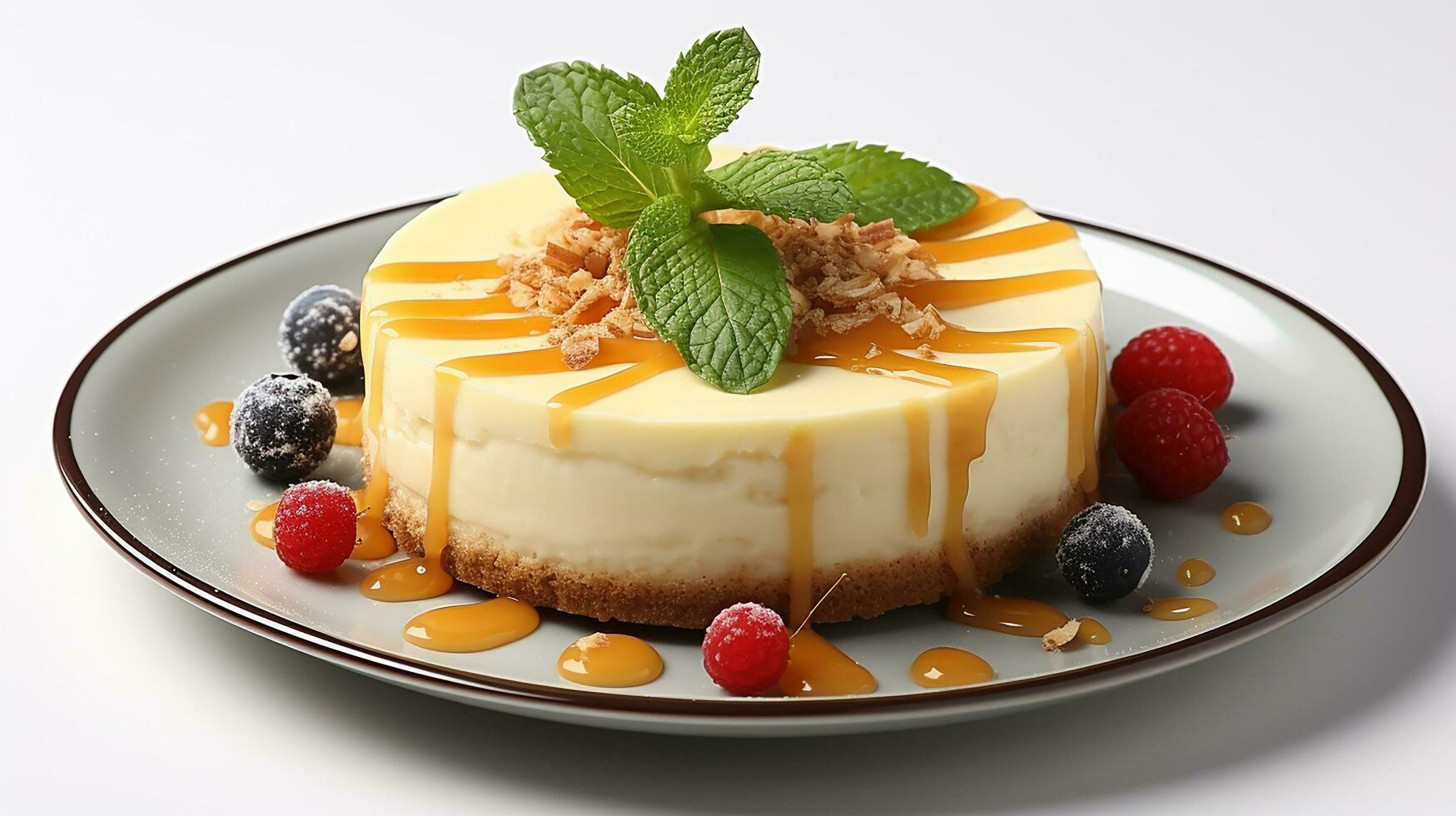 cheesecake dish with white plate in white background AI generate photo
