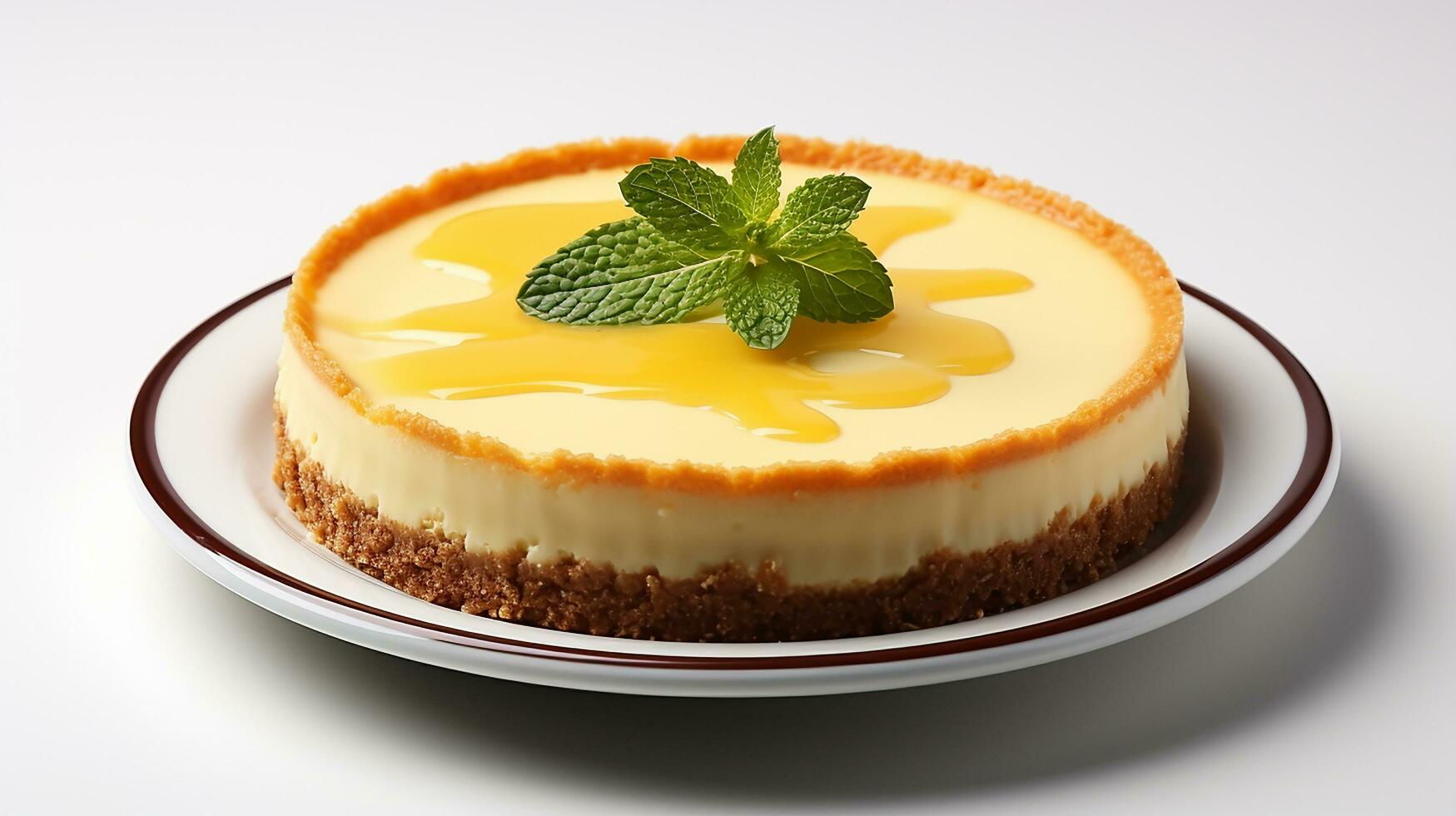 cheesecake dish with white plate in white background AI generate photo
