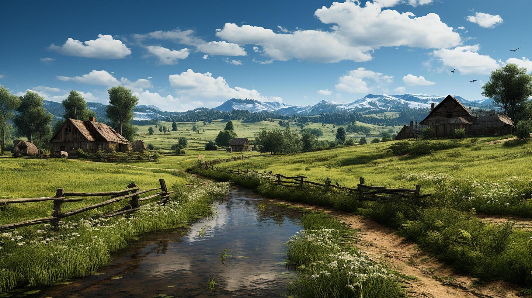 farm in sub urban at afternoon, ultra realistic, smooth lighting made by photo