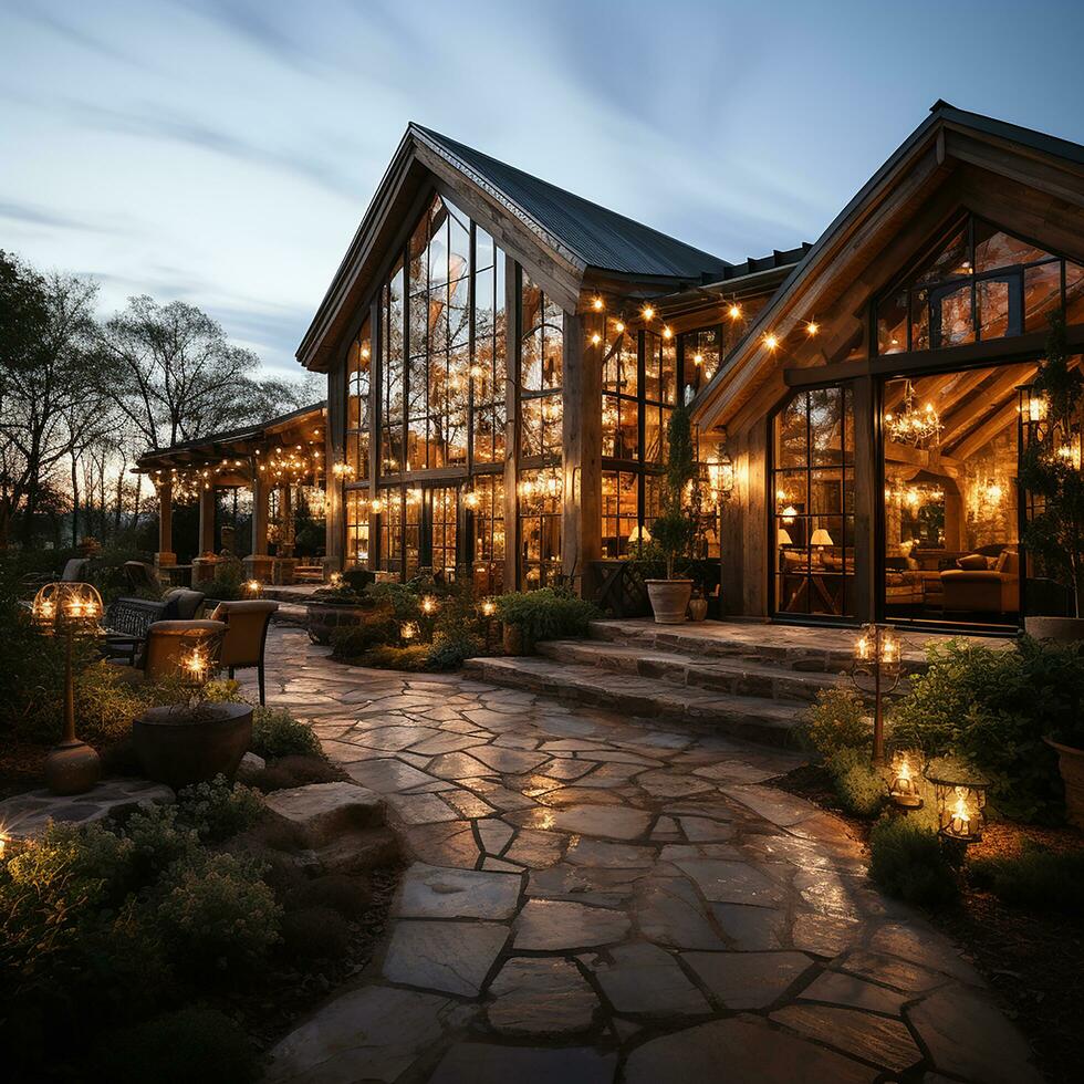 luxurious barn house, in 1940s vintage vibes with smooth lighting, classic photo AI generated