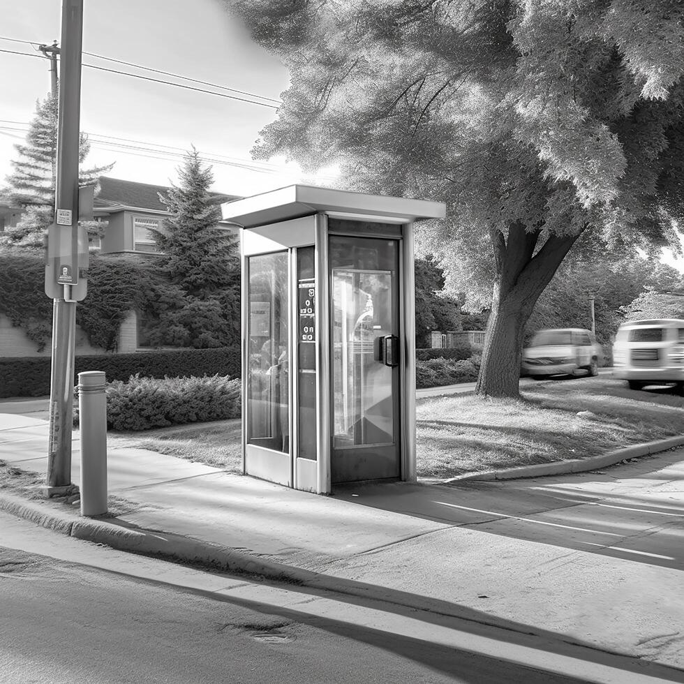 A realistic picture of a line outside a phone booth, on the sideways photo