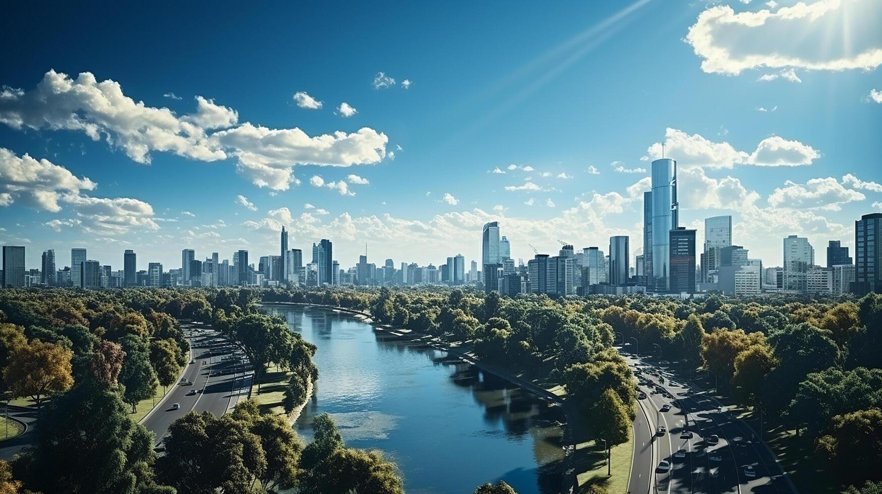 city panorama with skyscraper buildings, daylight made by photo