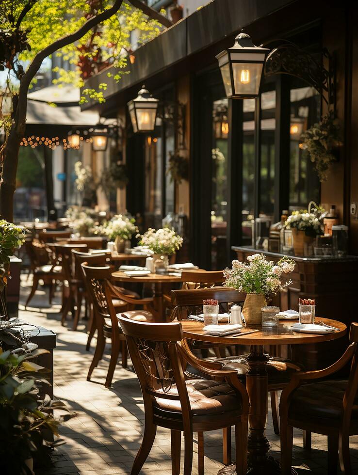 fotografía de al aire libre café en luz con suave Encendiendo ai generado foto