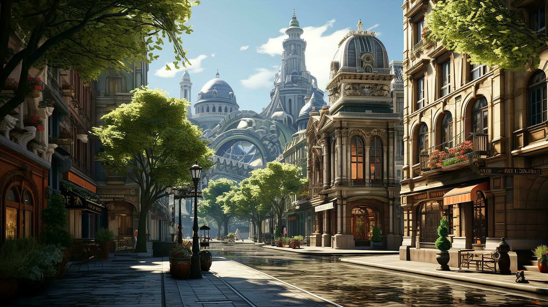 photo-realistic of 1920s city environment at afternoon AI generated photo