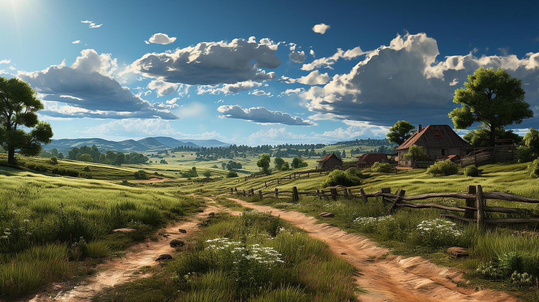 farm in sub urban at afternoon, ultra realistic, smooth lighting made by photo