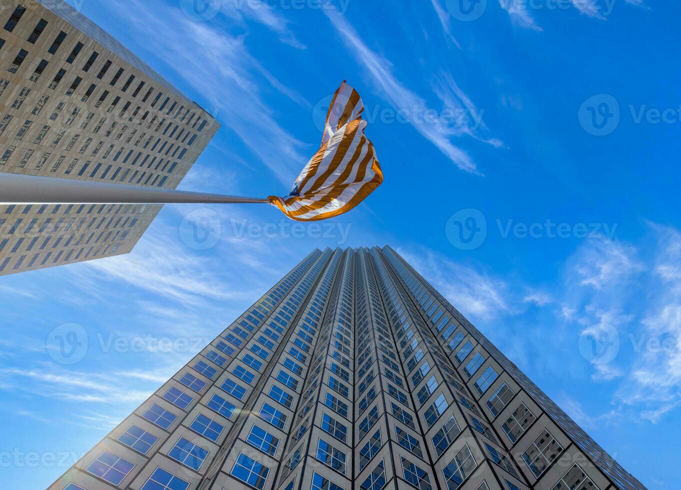 American flag in Miami downtown financial center near Biscayne bay and South beach photo