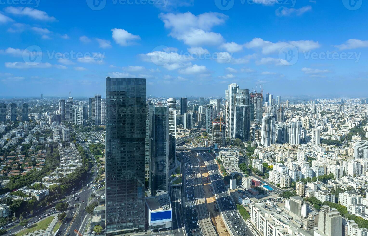 Israel, Tel Aviv financial business district skyline with shopping malls and high tech offices photo