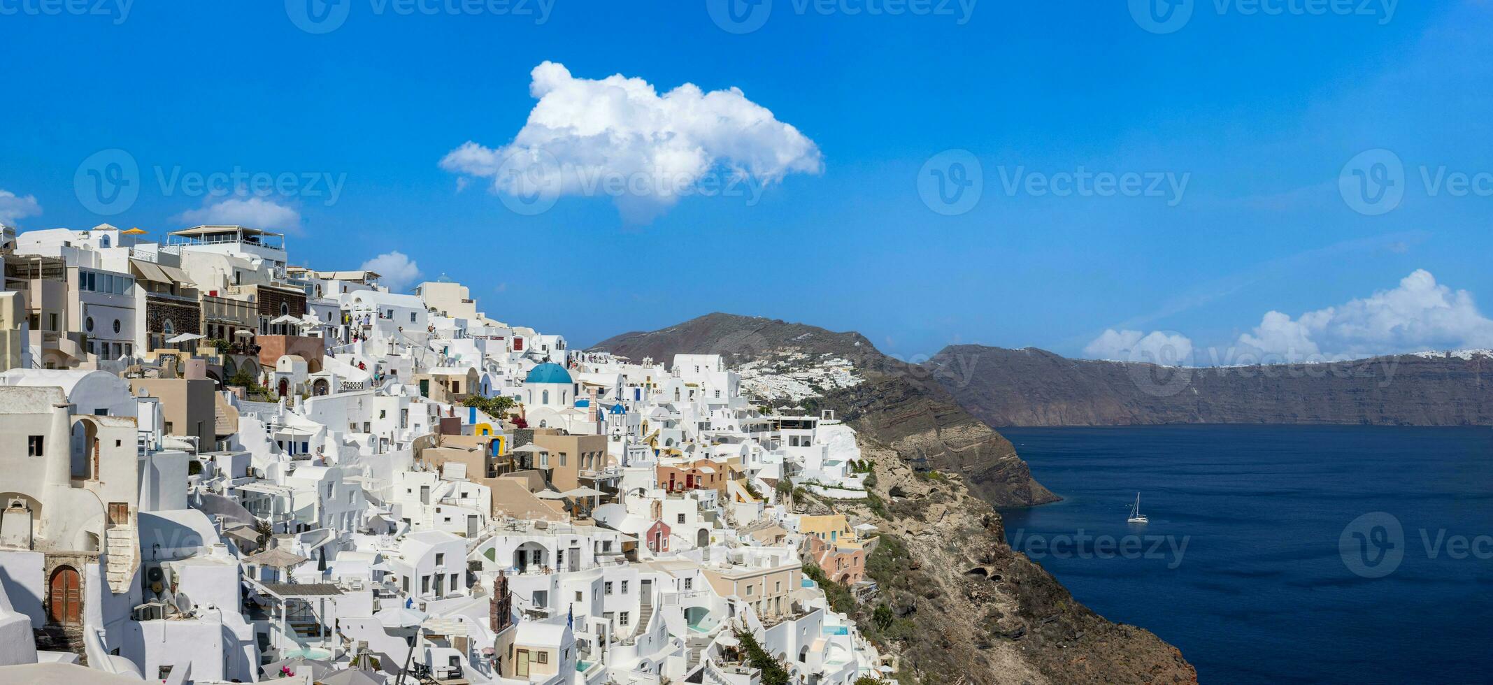 Greece, Greek Islands cruise, scenic panoramic sea views from top outlook of Oia photo