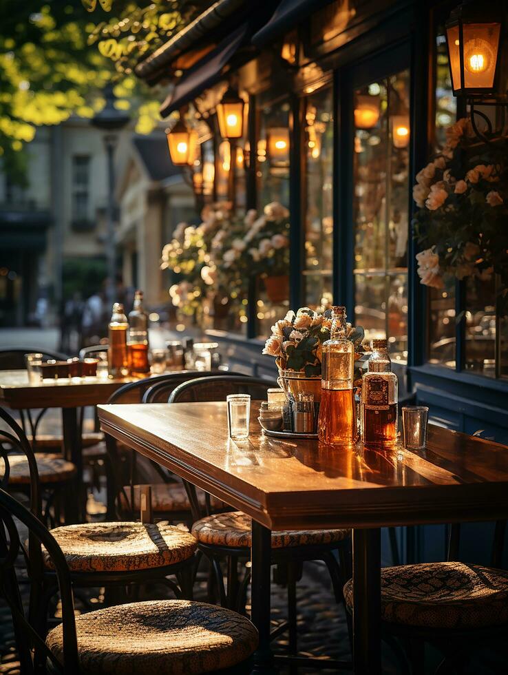 fotografía de al aire libre café en luz con suave Encendiendo ai generado foto