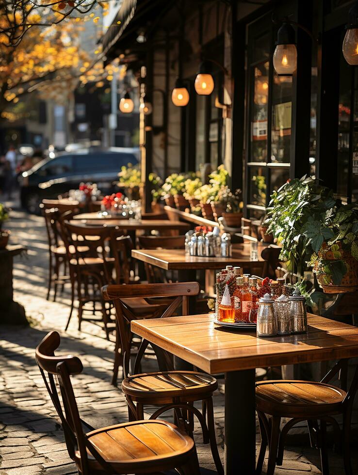 fotografía de al aire libre café en luz con suave Encendiendo ai generado foto