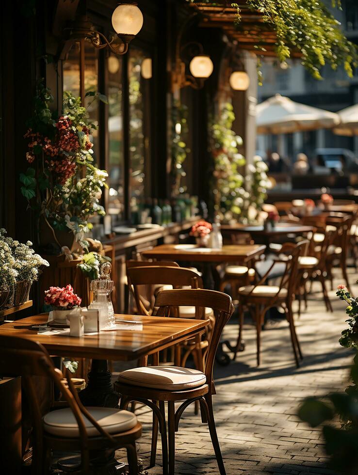 photography of outdoor cafe in daylight with smooth lighting AI generated photo