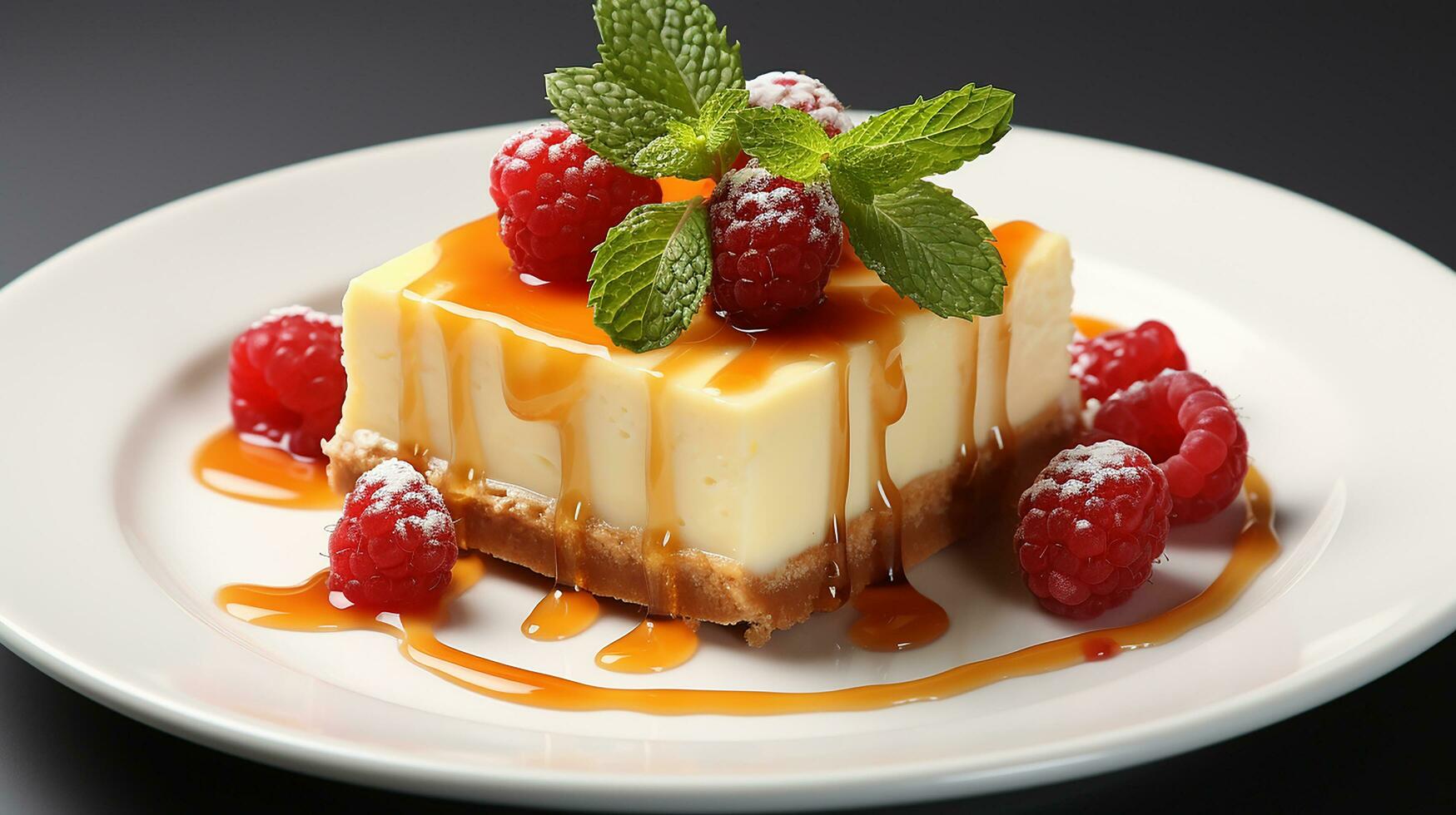 cheesecake dish with white plate in white background AI generate photo