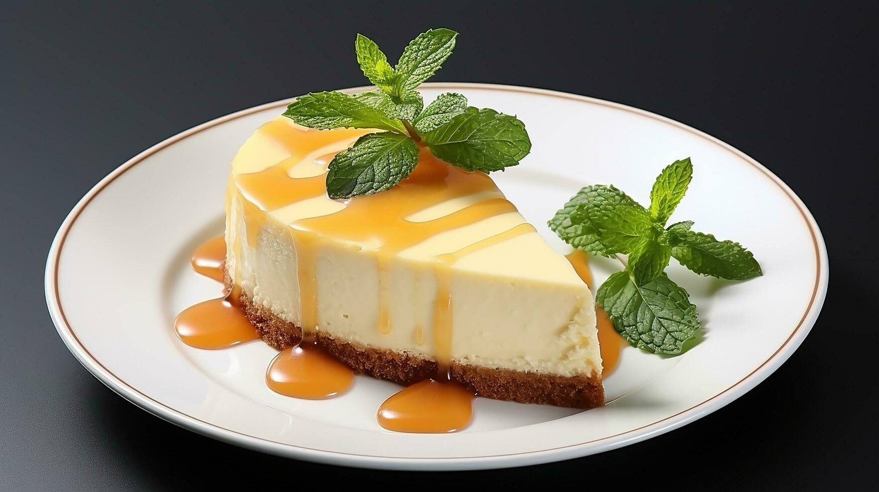 cheesecake dish with white plate in white background AI generate photo