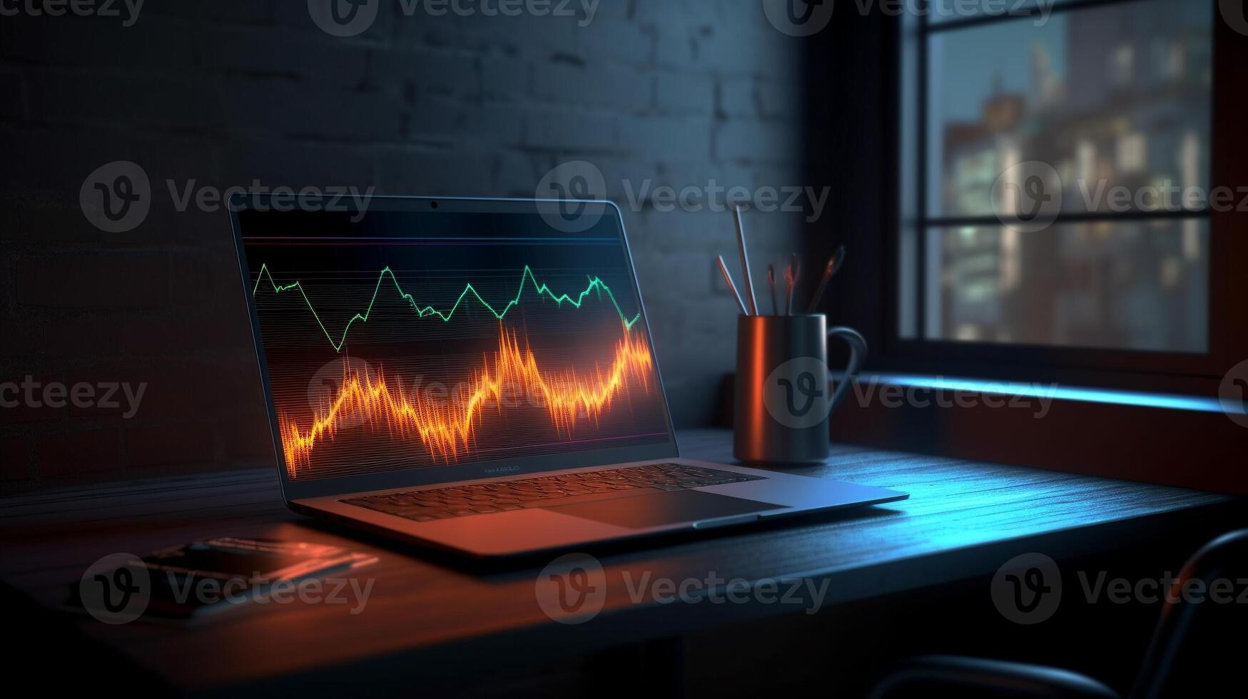 Notebook or laptop screen mockup, Technology business strategy and digital marketing concept. . photo