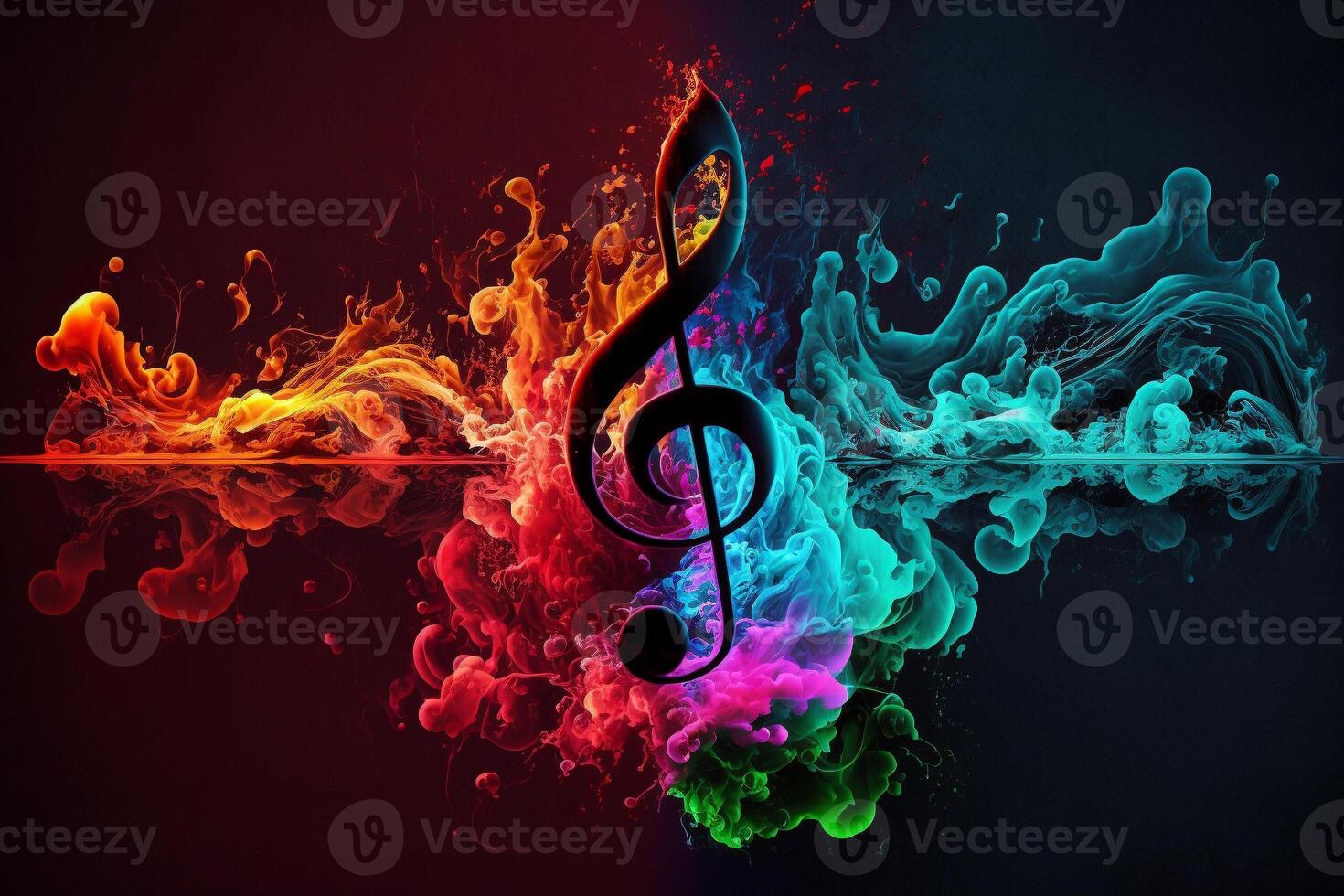 Abstract musical note symbol painting, black background. . photo