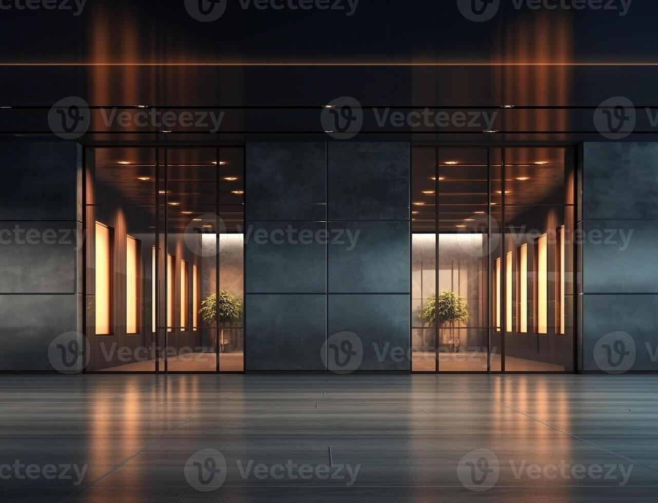 Business office interior with private rooms and corridor, mockup wall on empty space for text. . photo