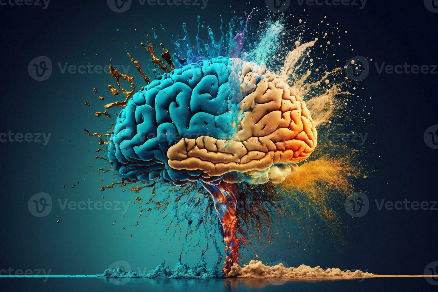 fantasía Arte ilustración de un humano cerebro explotando con conocimiento y creatividad.3d representación. ai generativo. foto