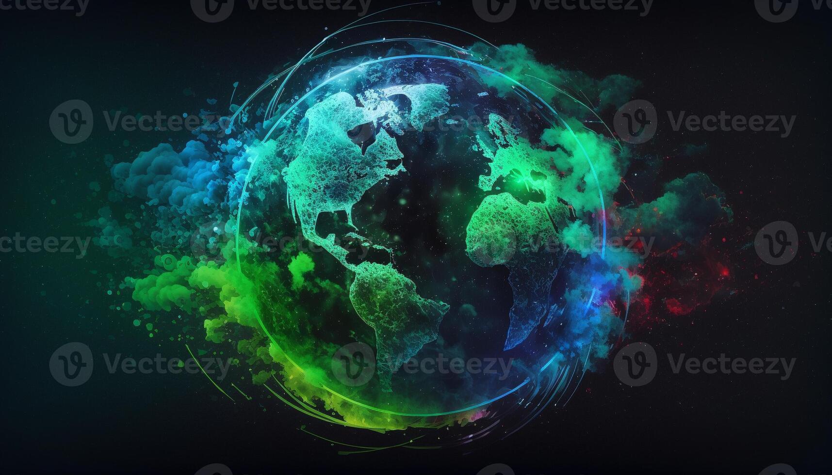 concept of saving the earth and energy Planet Earth with leaf texture and Milky Way as background with ecological connections, . photo